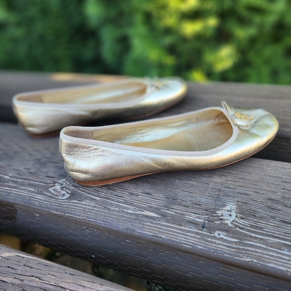 Prada Logo Metallic Gold Ballet Flats Prada Size 37.5 US 7.5 Made in Italy - Picture 7 of 10
